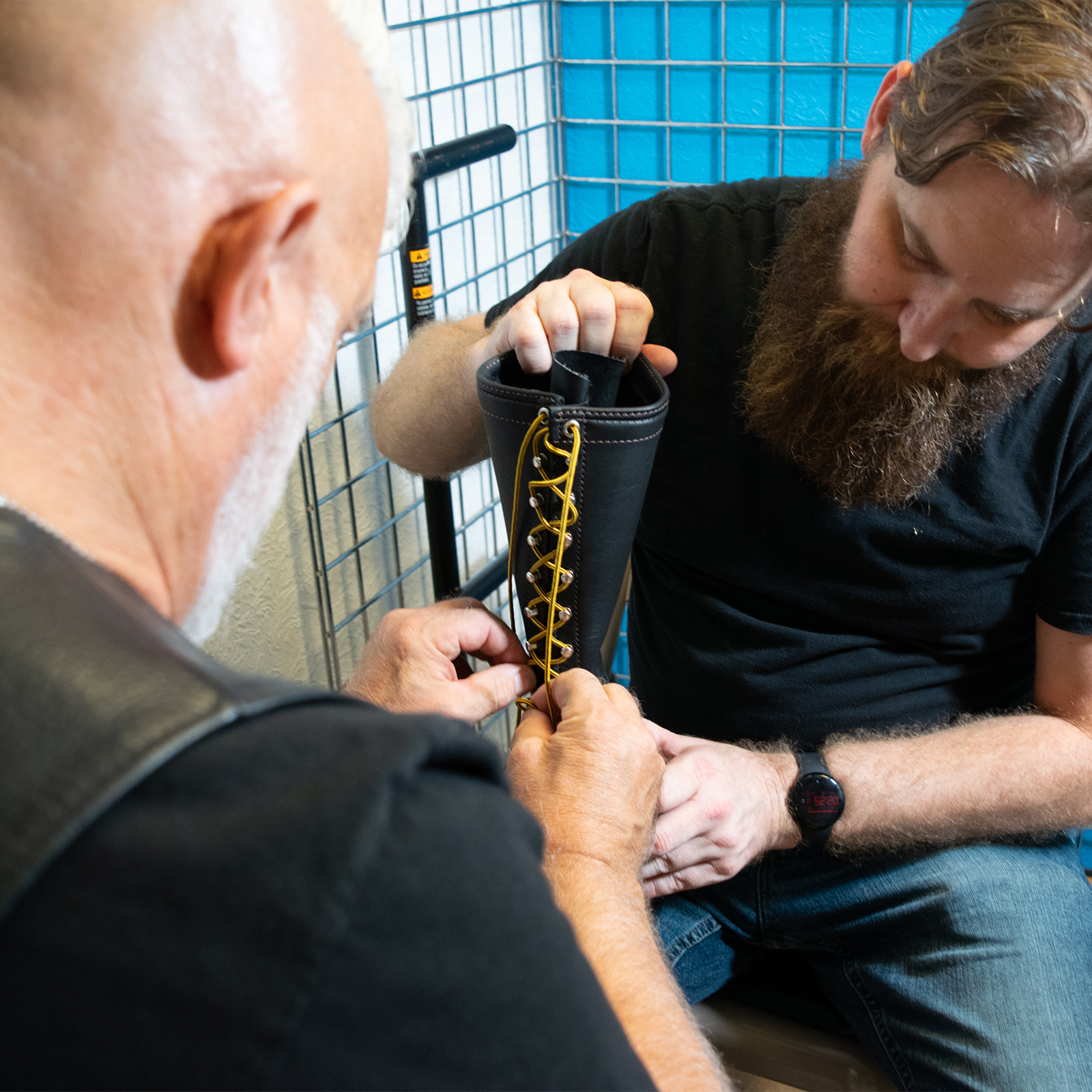 2025.07.25 Jaren and Kyle Lacing Up Wesco Boot