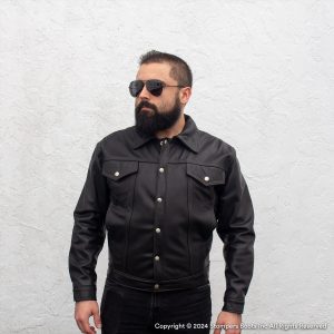 Size 38 Body Leather Mens Black Leather Cafe Jacket