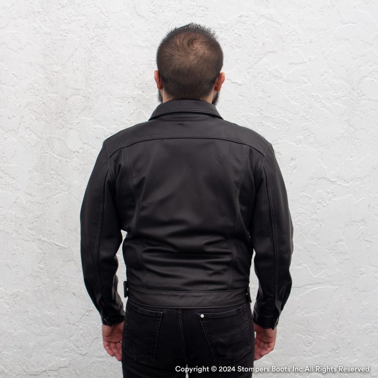 Size 38 Body Leather Mens Black Leather Cafe Jacket Back