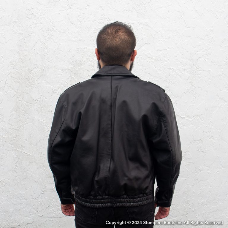 Pax Protect Black Leather Bomber Jacket Rear