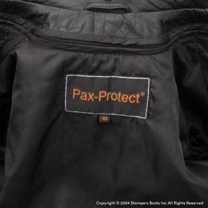 Pax Protect Black Leather Bomber Jacket Tag