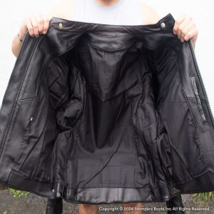 Unbranded Black Leather Cafe Style Jacket Lining