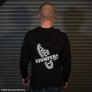 Stompers T-shirt Hoodie Black Back With Hoodie Down