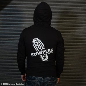 Stompers T-shirt Hoodie Black Back With Hoodie Up