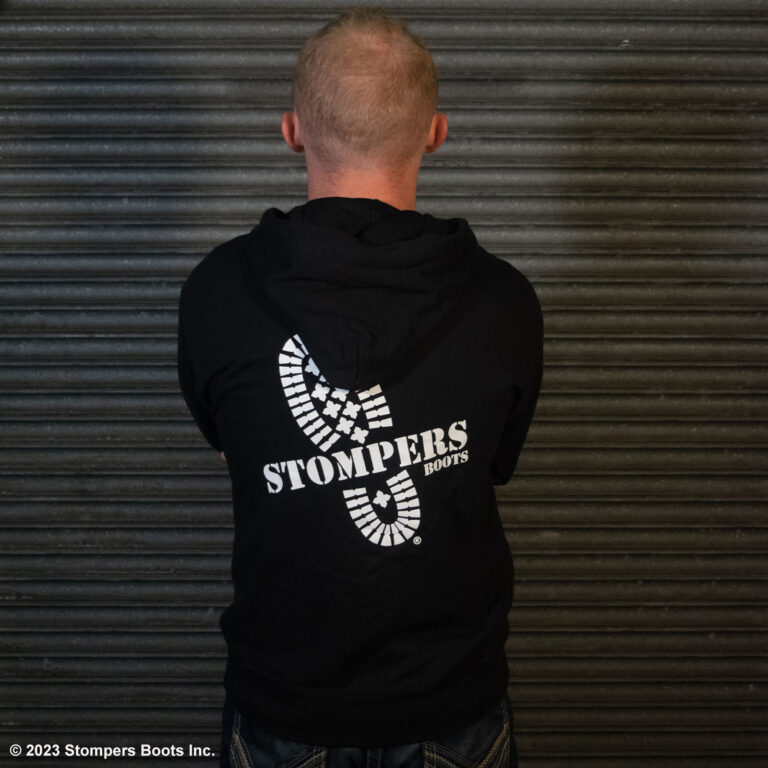Stompers Zip Hoodie Black Back With Hoodie Down