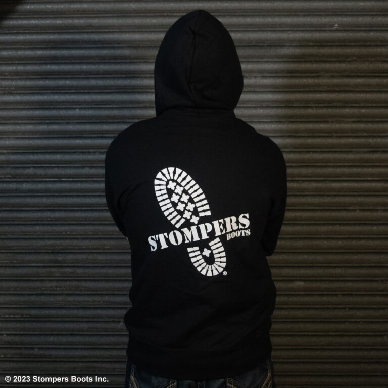 Stompers Zip Hoodie Black Back With Hoodie Up